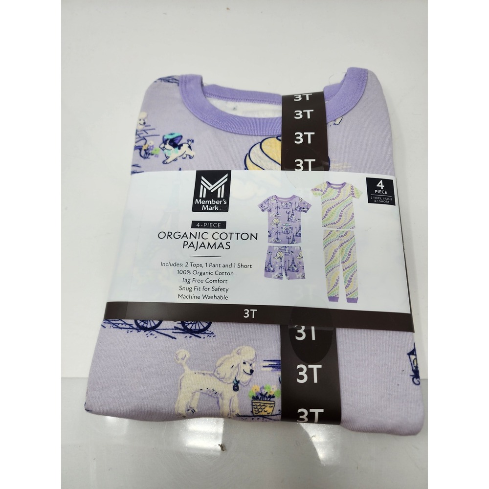 Member's Mark Girls Heart Poodle Pajamas Gift Set Purple Cotton Size 3T